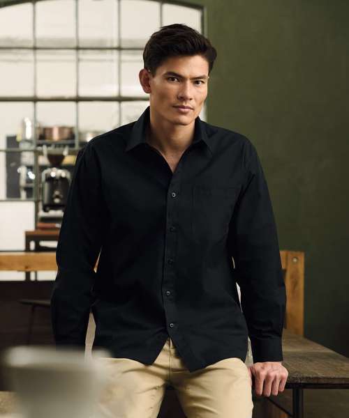 Long sleeve polycotton easycare poplin shirt